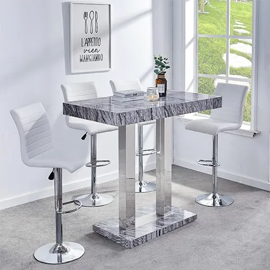 Caprice Bar Table with 4 Ripple Stools - White, MDF