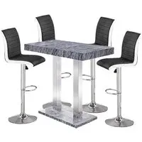 Caprice Bar Table with 4 Ritz Black White Stools - Grey, MDF