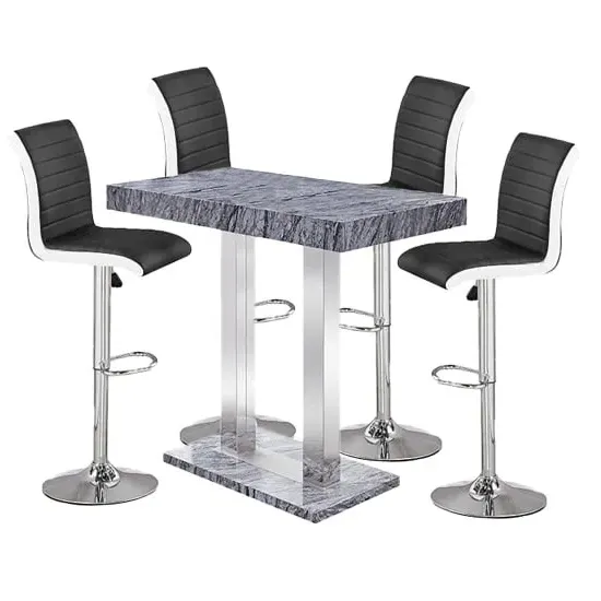 Caprice Bar Table with 4 Ritz Black White Stools - Grey, MDF