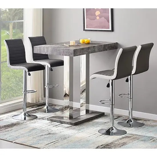 Caprice Bar Table with 4 Ritz Stools - Concrete Effect