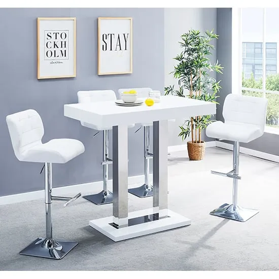 Caprice & Candid Bar Table Set with 4 Stools - White, MDF product