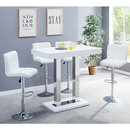 Caprice & Coco Bar Table and 4 Stools Set - White, High Gloss product