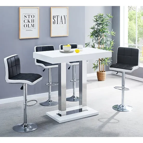 Caprice & Copez Bar Table Set with 4 Stools - White, High Gloss product