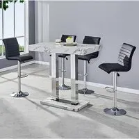 Caprice Diva Bar Table with 4 Ripple Stools - White, Marble Effect