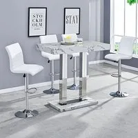 Caprice Diva Bar Table with 4 Ripple Stools - White, Marble Effect