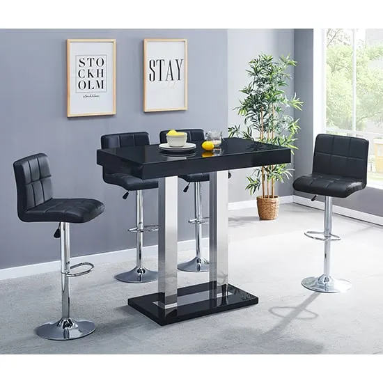 Caprice High Gloss Bar Table with 4 Coco Stools - Black
