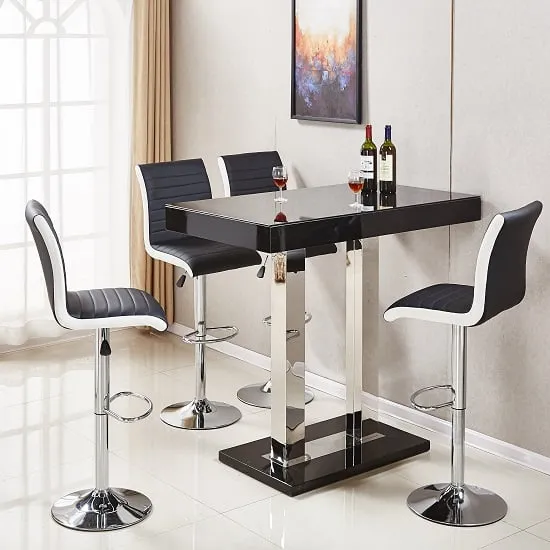 Caprice High Gloss Bar Table with 4 Ritz Stools - Black