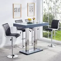 Caprice High Gloss Bar Table with 4 Ritz Stools - Grey, White