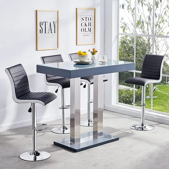 Caprice High Gloss Bar Table with 4 Ritz Stools - Grey, White