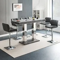 Caprice Large Bar Table with 6 Candid Stools - Grey, Concrete