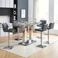 Caprice Large Bar Table with 6 Candid Stools - Grey, MDF