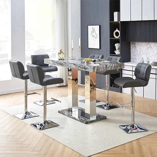 Caprice Large Bar Table with 6 Candid Stools - Grey, MDF