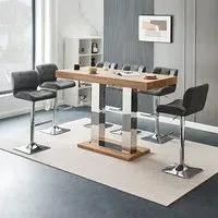 Caprice Large Bar Table with 6 Candid Stools - Grey, Oak