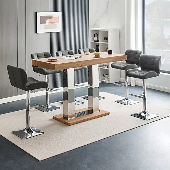 Caprice Large Bar Table with 6 Candid Stools - Grey, Oak