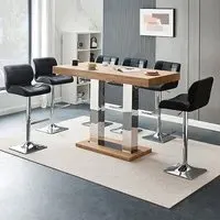 Caprice Large Bar Table with 6 Candid Stools - Oak Effect