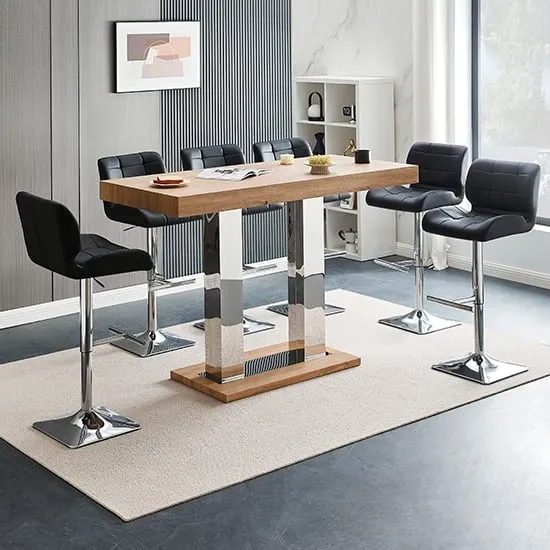 Caprice Large Bar Table with 6 Candid Stools - Oak Effect