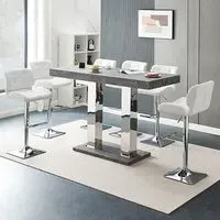 Caprice Large Bar Table with 6 Candid Stools - White, Concrete Effect