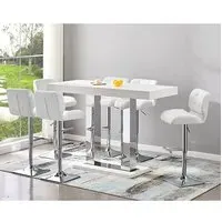 Caprice Large Bar Table with 6 Candid Stools - White, High Gloss