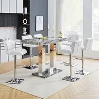 Caprice Large Bar Table with 6 Candid Stools - White, MDF