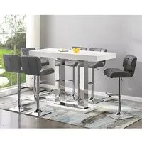 Caprice Large Bar Table with 6 Candid Stools - White