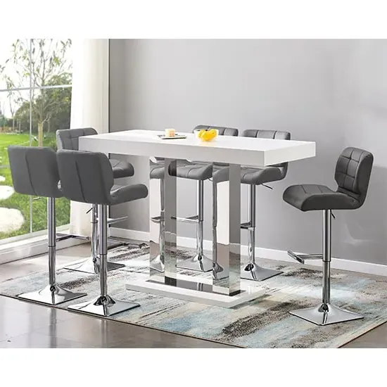 Caprice Large Bar Table with 6 Candid Stools - White