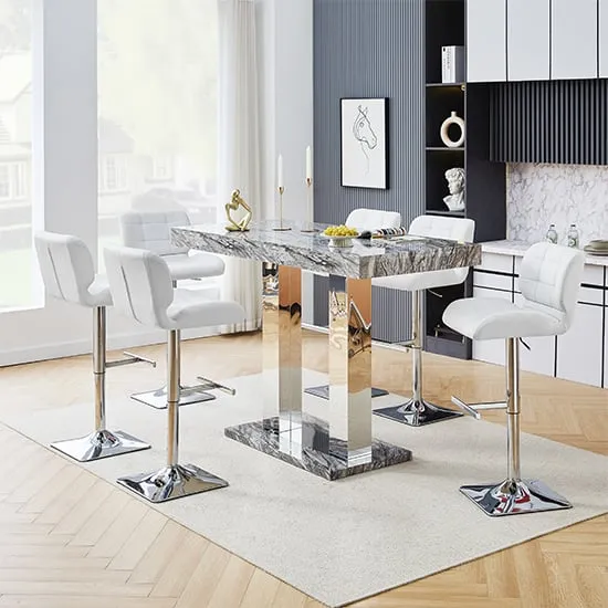 Caprice Large Bar Table with 6 Candid Stools - White, MDF