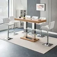 Caprice Large Bar Table with 6 Candid Stools - White, Oak Effect