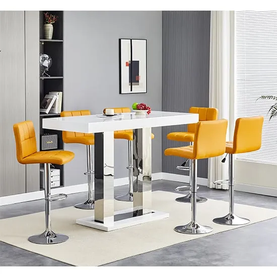 Caprice Large Bar Table with 6 Coco Curry Stools - White