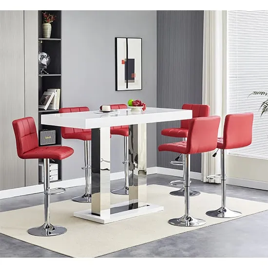 Caprice Large Bar Table with 6 Coco Stools - White, Bordeaux