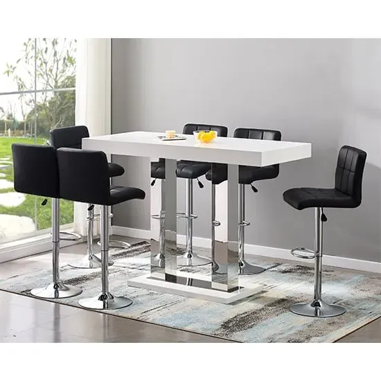 Caprice Large Bar Table with 6 Coco Stools - White Gloss