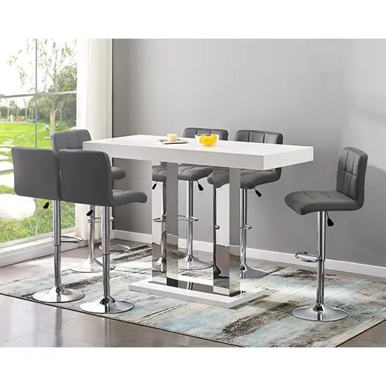 Caprice Large Bar Table with 6 Coco Stools - White