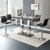 Caprice Large Bar Table with 6 Ripple Stools - Concrete Effect, Black