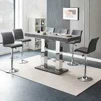 Caprice Large Bar Table with 6 Ripple Stools - Concrete Effect, Grey