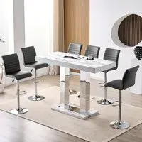Caprice Large Bar Table with 6 Ripple Stools - Grey, Filo Marble