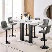 Caprice Large Bar Table with 6 Ripple Stools - Grey, Marble