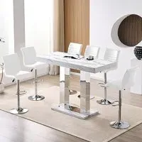 Caprice Large Bar Table with 6 Ripple Stools - White