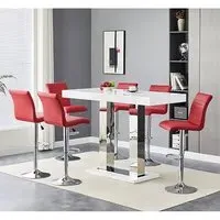 Caprice Large Bar Table with 6 Ripple Stools - White, Bordeaux