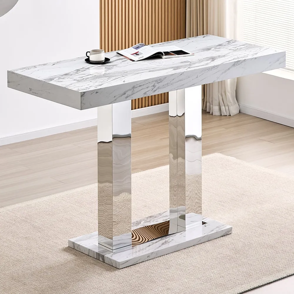 Caprice Large High Gloss Bar Table - Filo Marble Effect