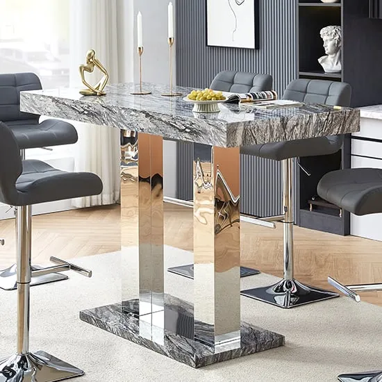 Caprice Large High Gloss Bar Table - Melange Marble Effect