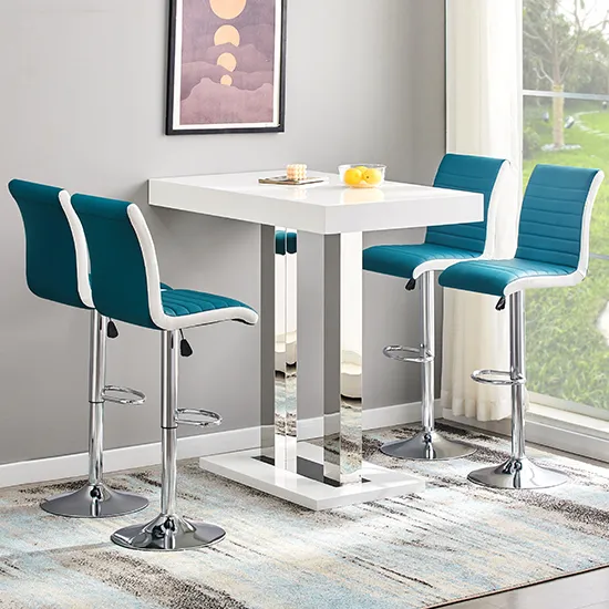 Caprice & Ritz Bar Table Set with 4 Stools - Teal, Faux Leather product