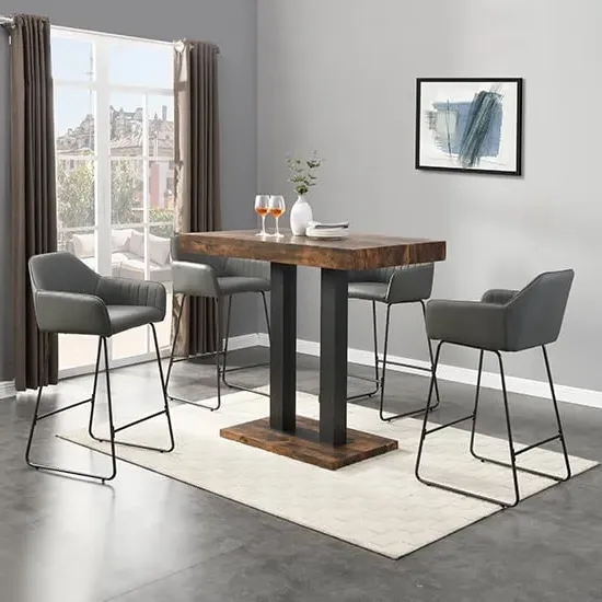 Caprice Small Bar Table with 4 Brooks Stools - Grey, Oak image