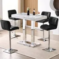Caprice Small Bar Table with 4 Candid Stools - Black, Filo Marble