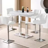 Caprice Small Bar Table with 4 Candid Stools - White, Filo Marble