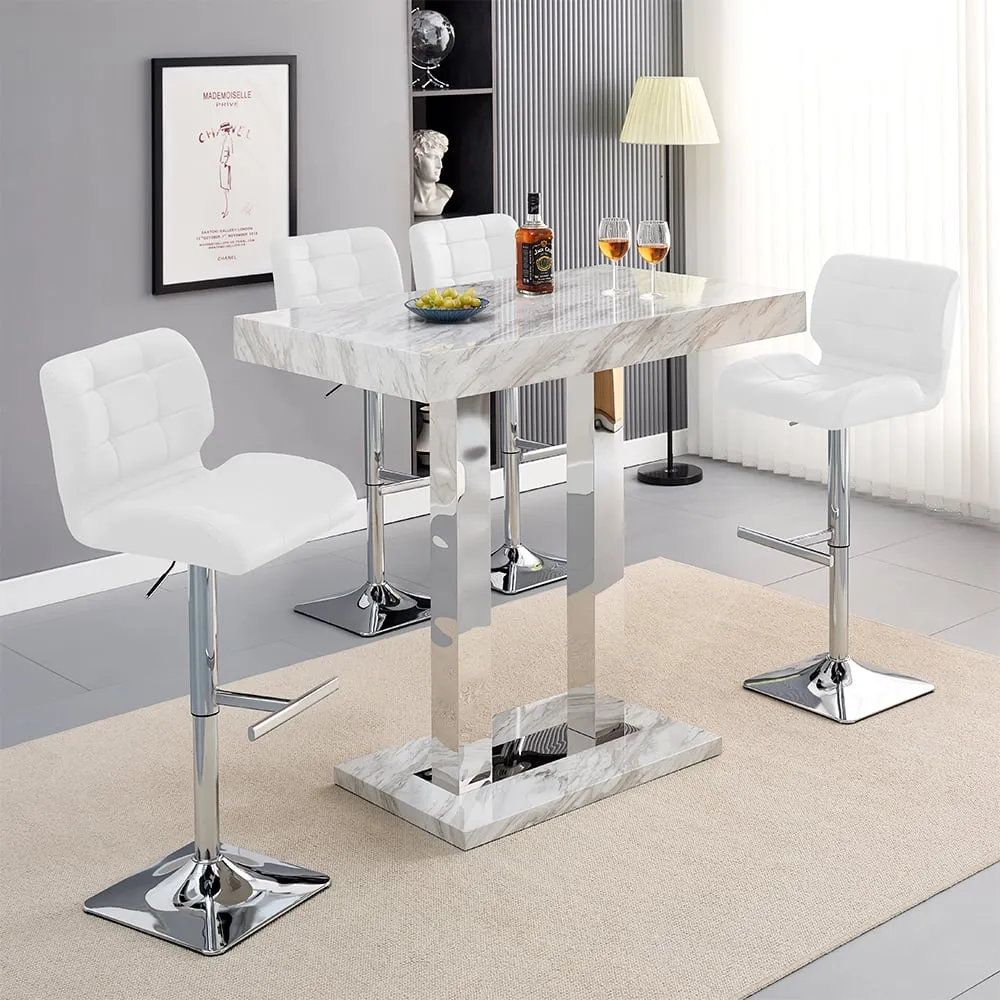 Caprice Small Bar Table with 4 Candid Stools - White, Magnesia