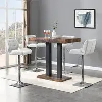 Caprice Small Bar Table with 4 Candid Stools - White, Rustic Oak