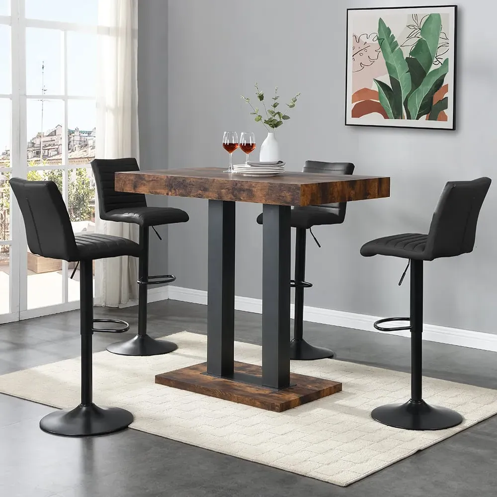 Caprice Small Bar Table with 4 Ripple Black Stools - Oak, Black