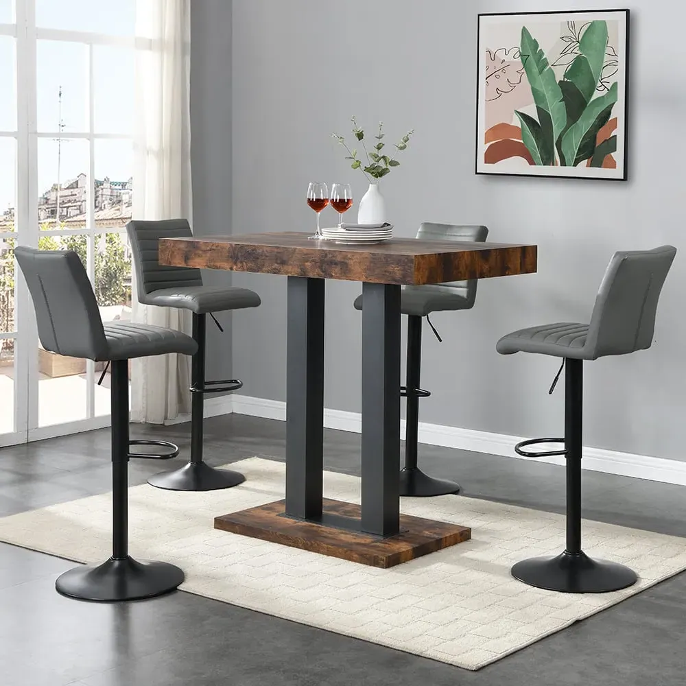 Caprice Small Bar Table with 4 Ripple Grey Stools - Oak, Black