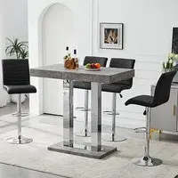 Caprice Small Bar Table with 4 Ripple Stools - Concrete Effect, Black