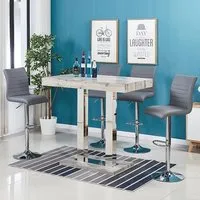 Caprice Small Bar Table with 4 Ripple Stools - Grey Oak, Grey