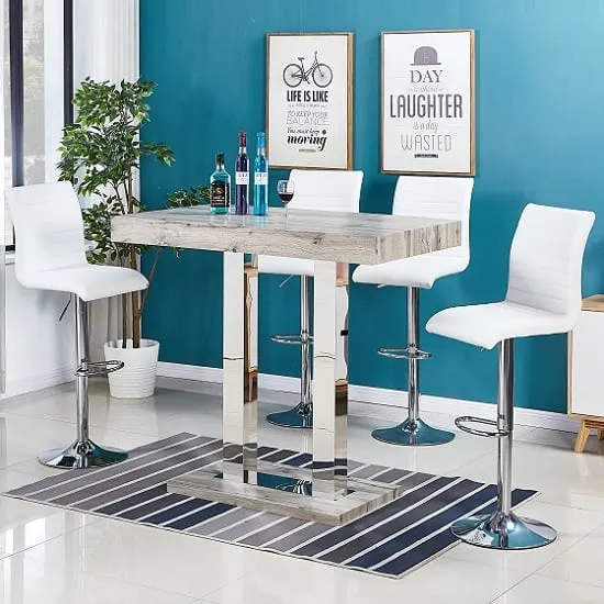 Caprice Small Bar Table with 4 Ripple Stools - Grey Oak, White